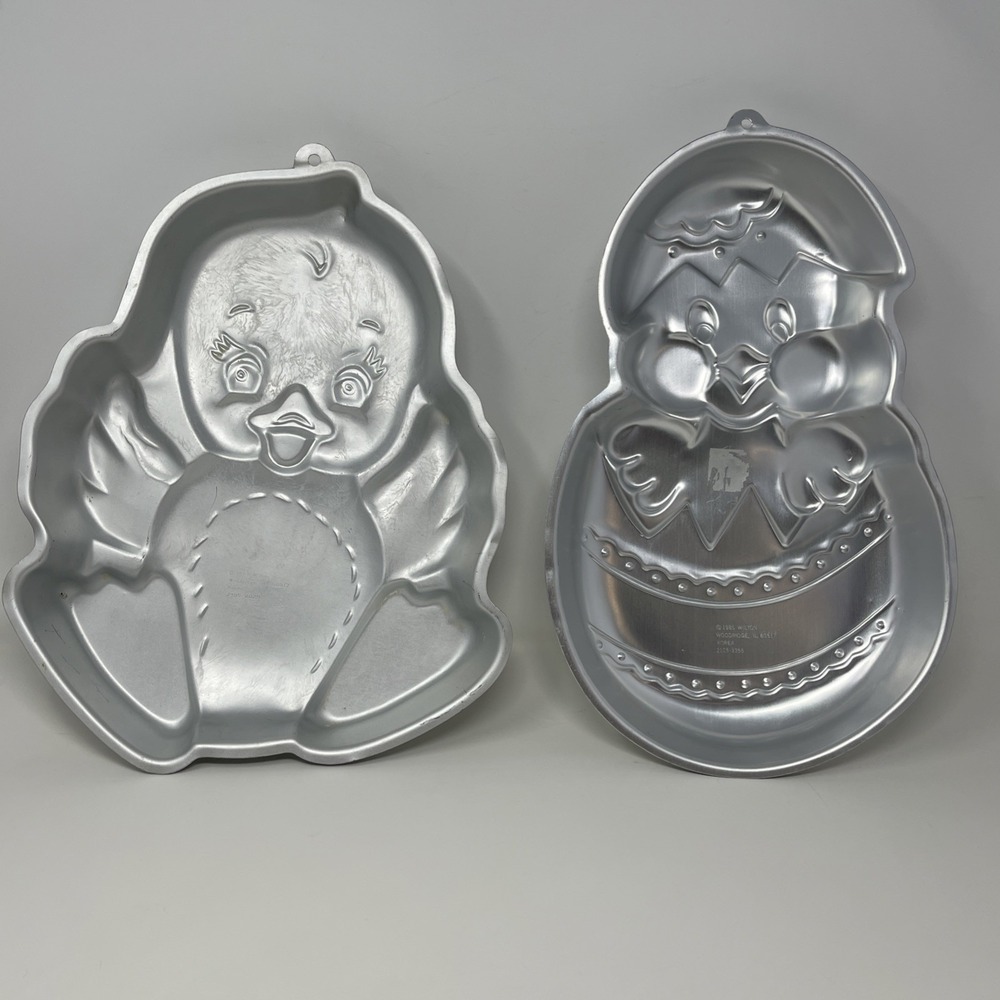 Lot Of 2 Wilton Cake Pans Easter Baby Chick Duck And Hatching Chicken With Egg
